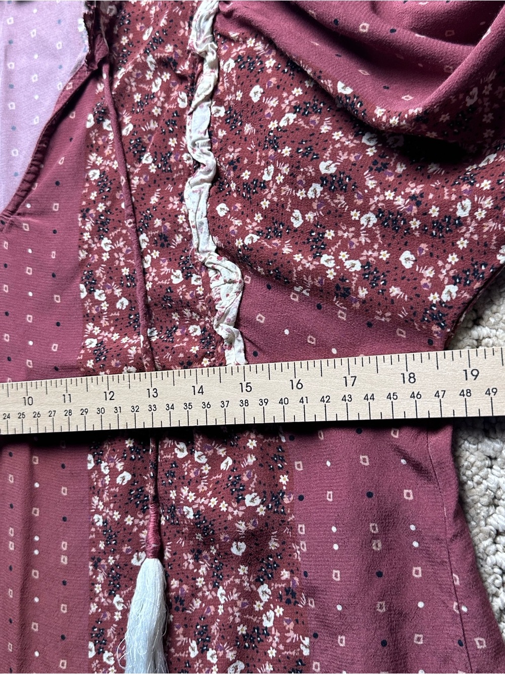 Dolan Anthropologie Dusty Rose Mixed-Print Tassel Peasant Blouse - Picture 6 of 6